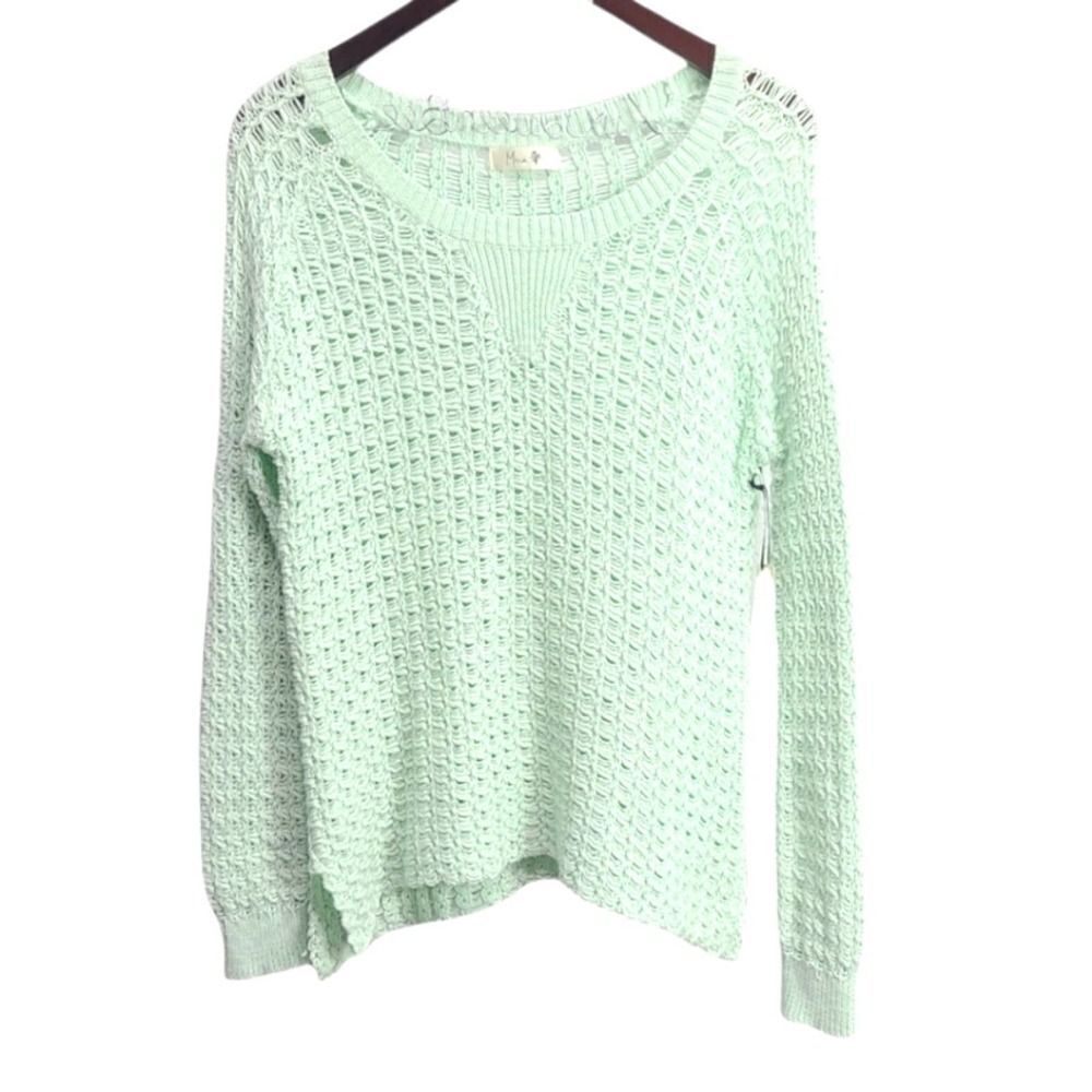 Missa Mint Green Long Sleeve Knit Boatneck Beachy Ocean Sweater Size XS
